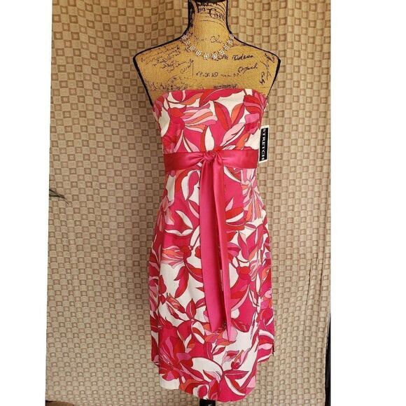 Women's Strapless Pink Dress 8 Floral Sweetheart Beach Resort Coastalcore NWT - Picture 2 of 7